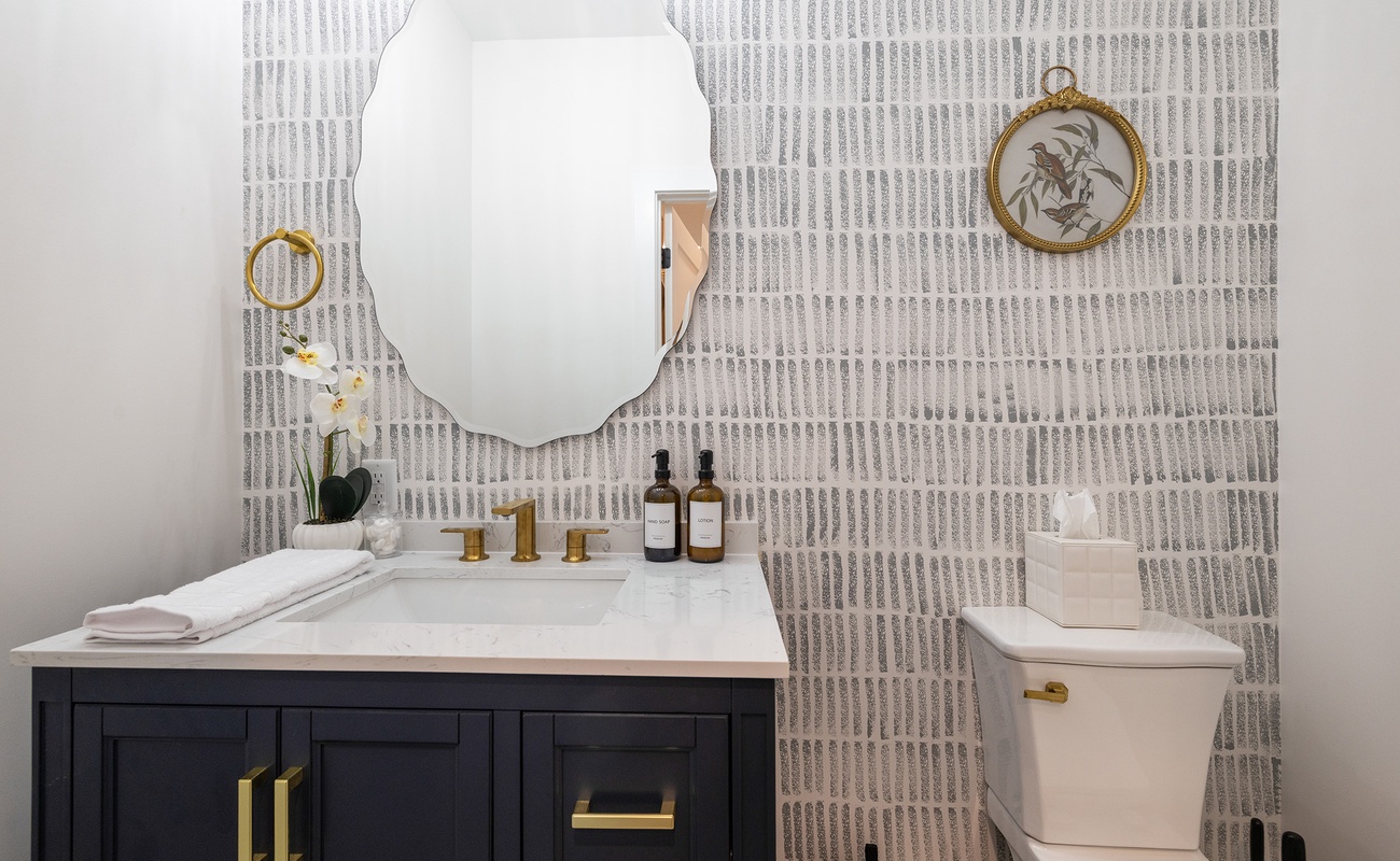 Enjoy a quick touch-up in this chic, thoughtfully styled space.