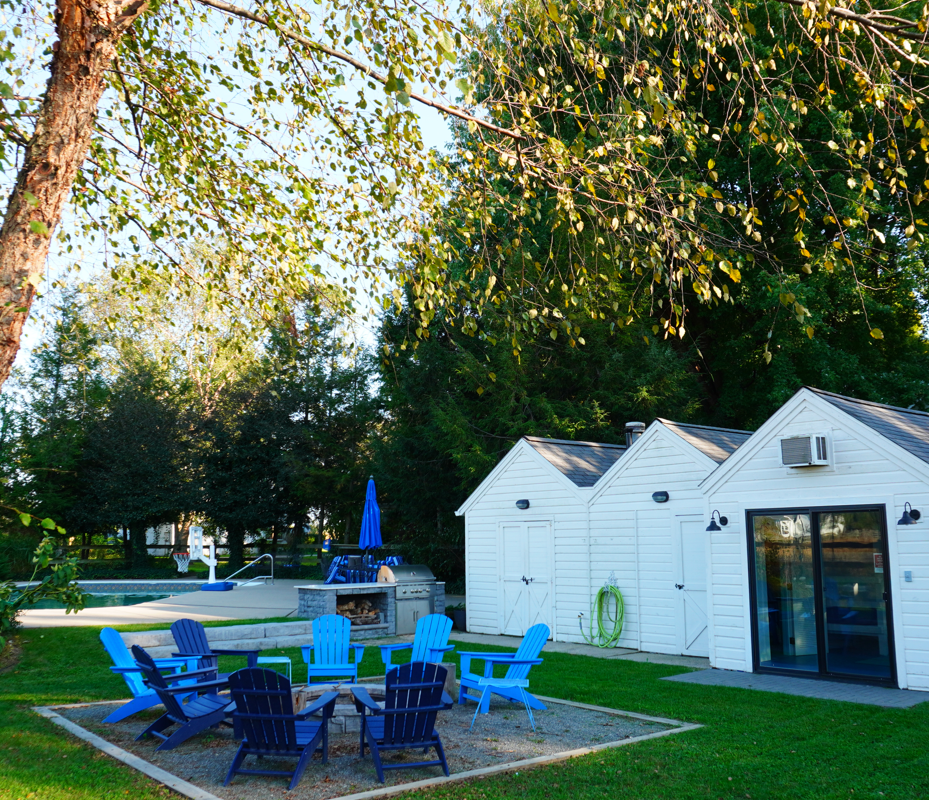 Enjoy evening hangs by the fire after a day in the pool.