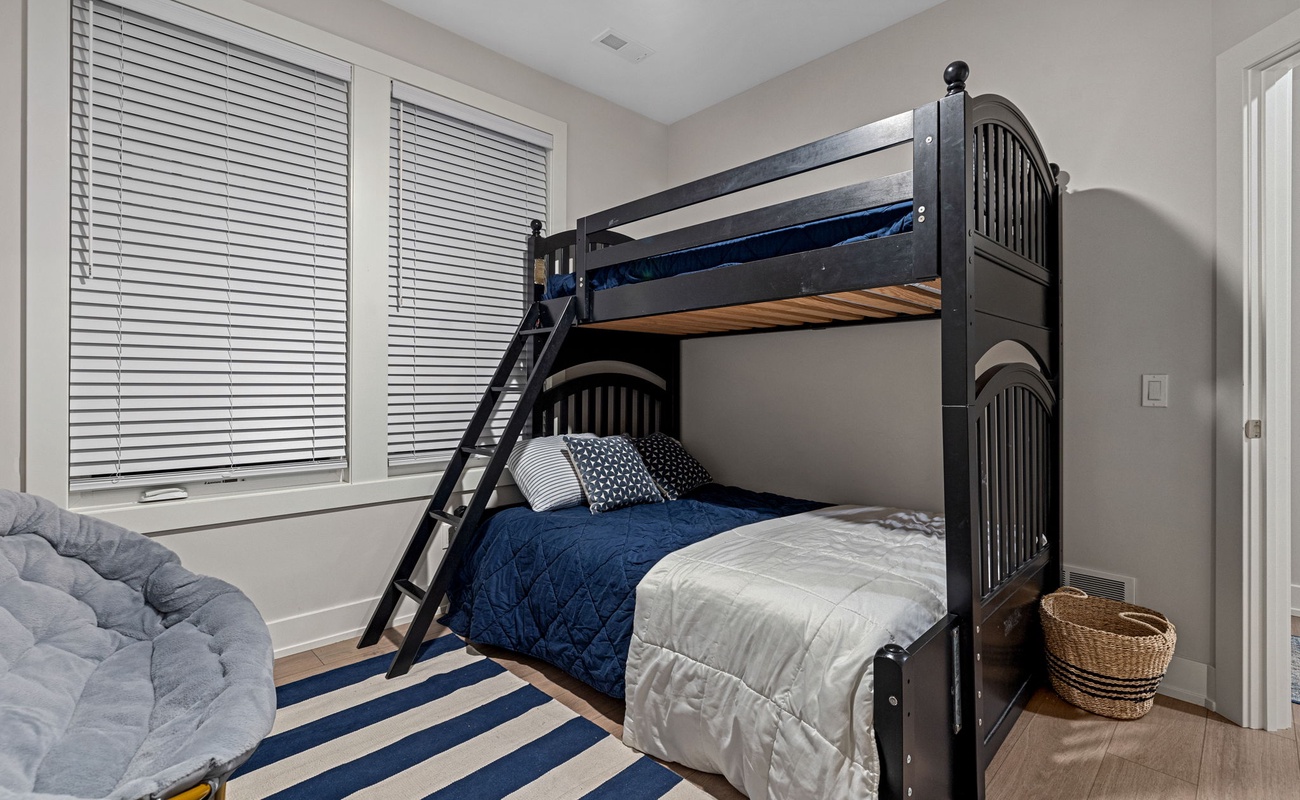 Bedroom 3 is on the main level & has twin-over-full bunkbed.