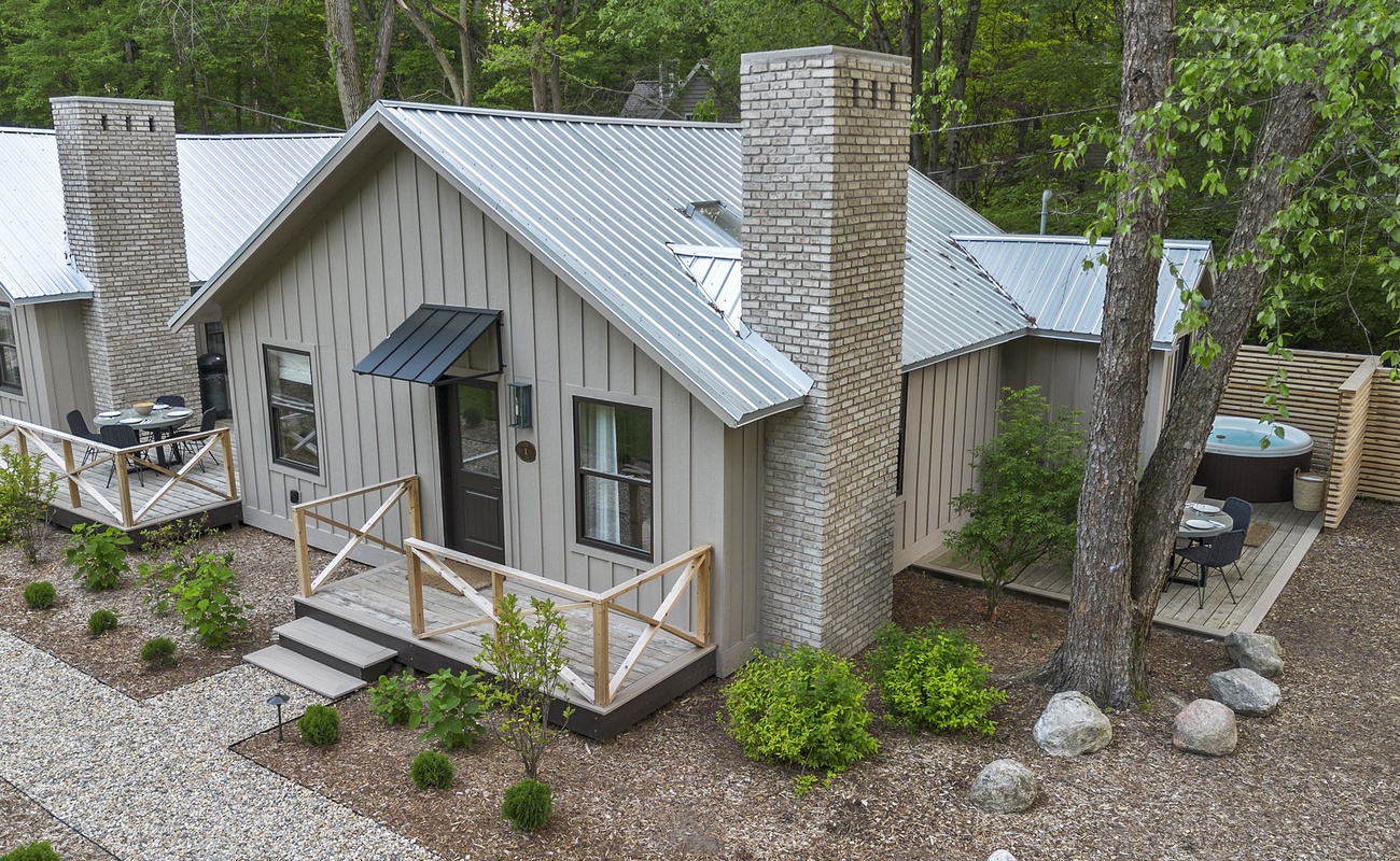 Finding peace and tranquility by the pool and cabins.