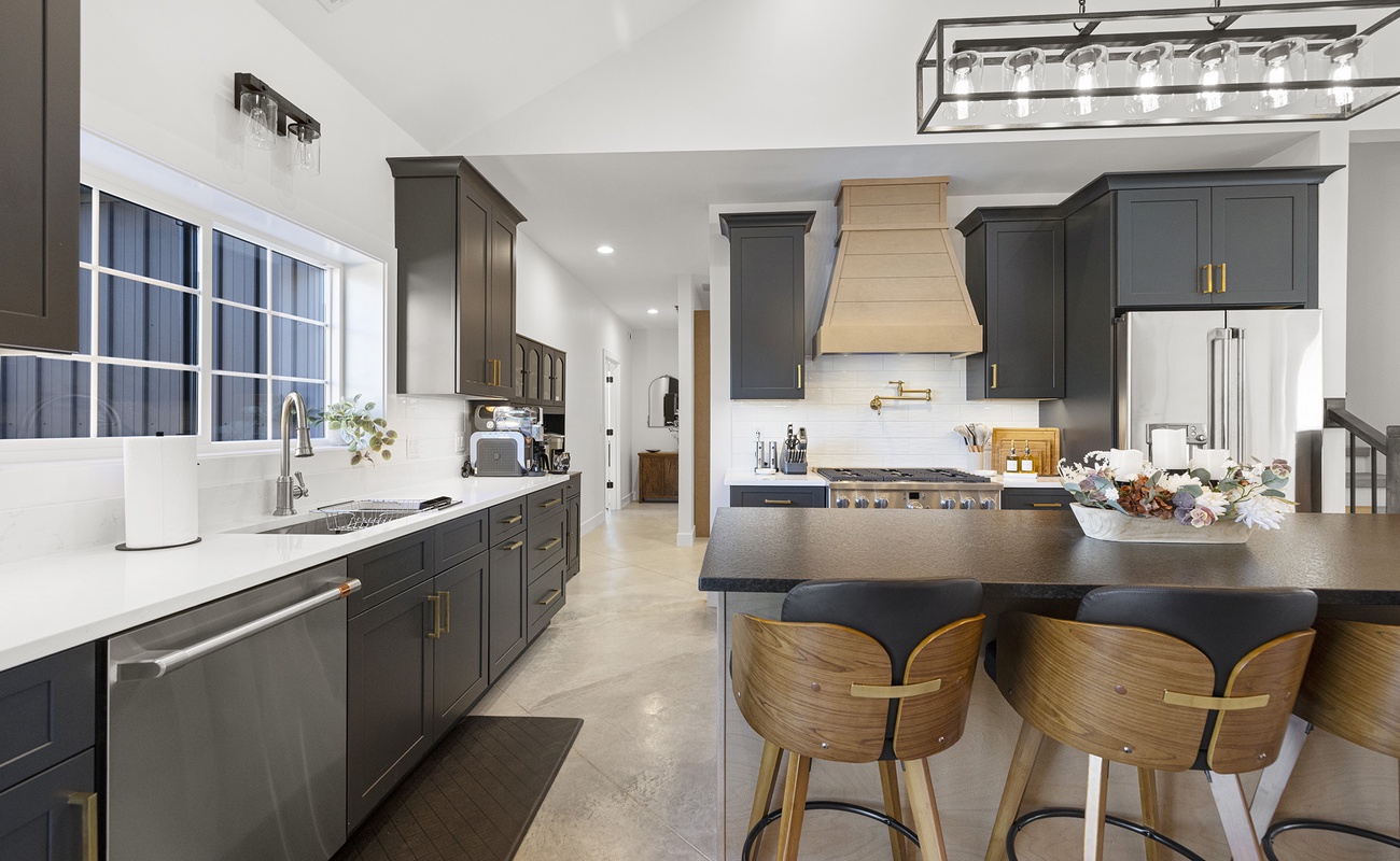 A warm modern kitchen that brings everyone together around the island.