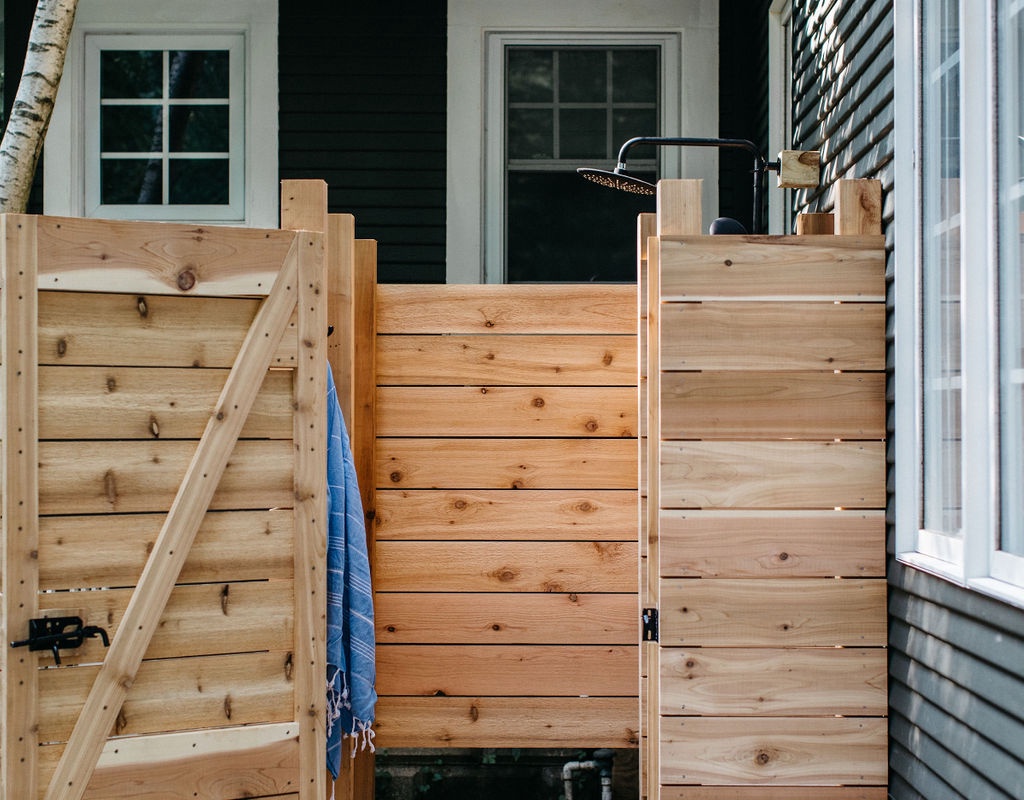 Use the outdoor shower to rinse away the sand after a day at the beach.