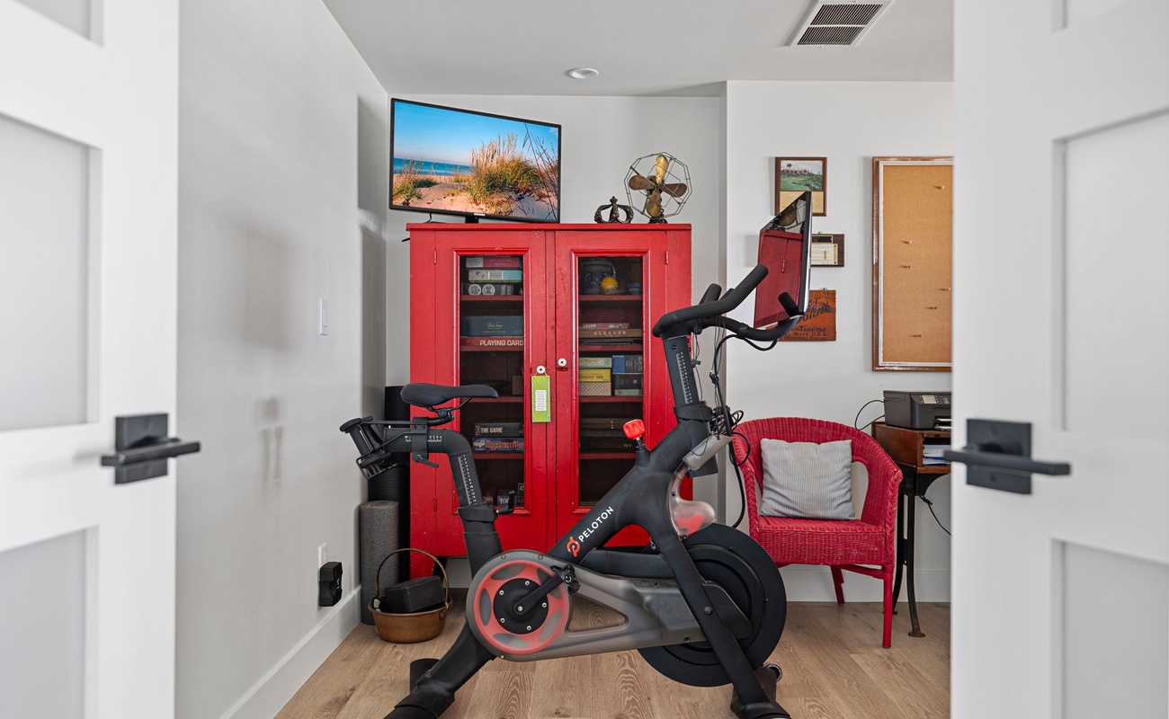 A Peloton bike, flat-screen TV, plenty of board games. Take your pick!