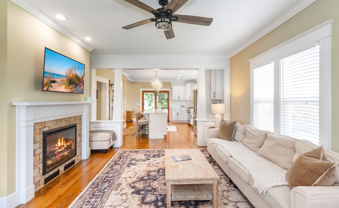 Gather, stream, and snuggle by the glow of the fire.