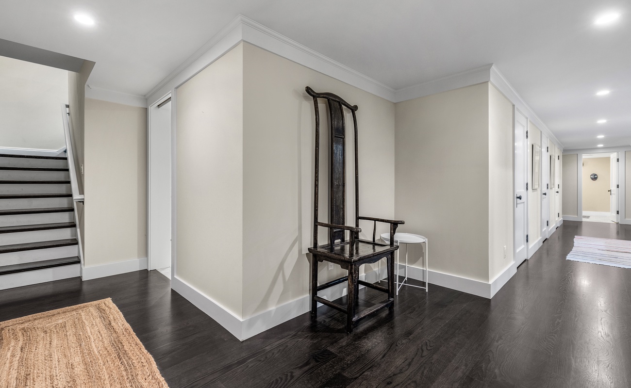 A bright lower level with clean lines and timeless style.