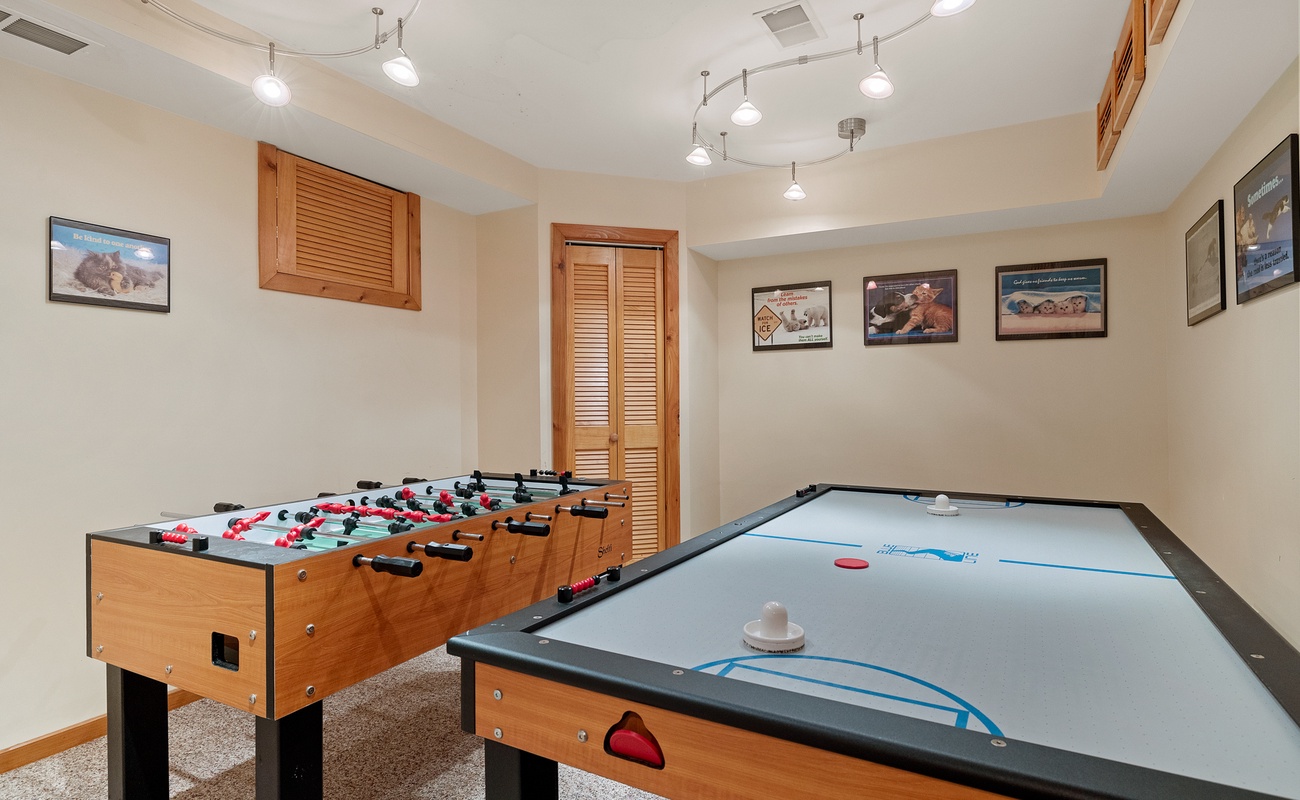 Endless hours of fun and competition to be had with the foosball and air hockey table.