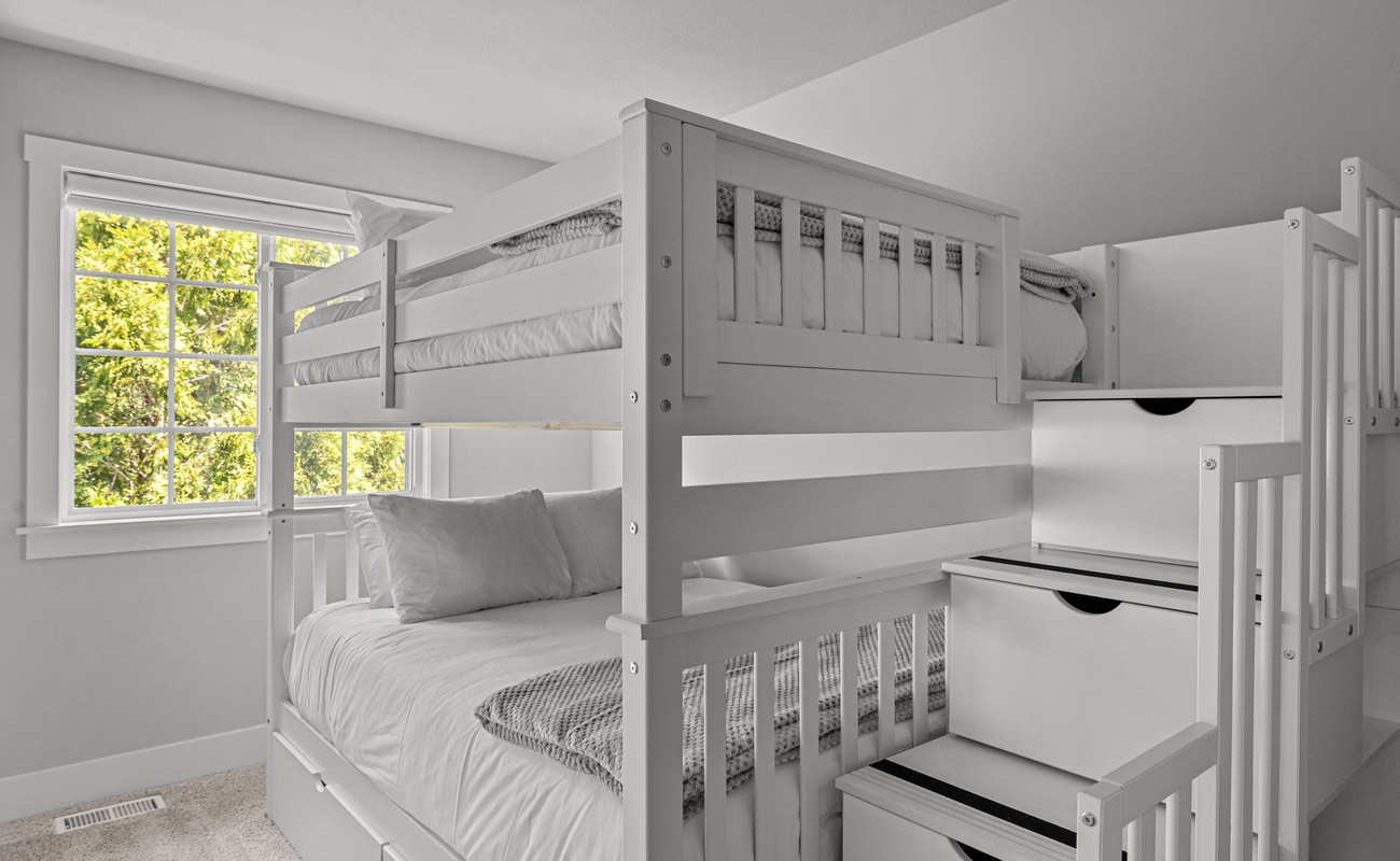Bedroom 3 is on the upper level & has full-size bunkbed.