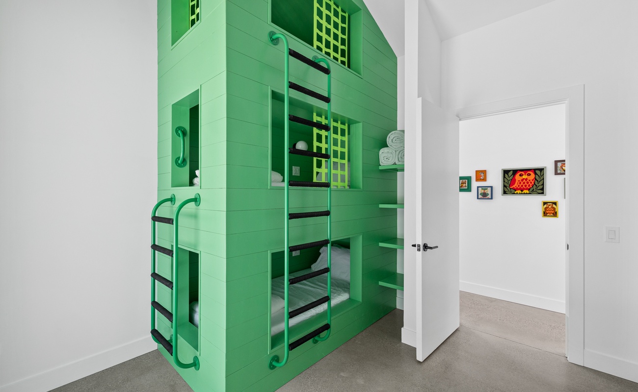 Bedroom 4 has XL Twin over-the-top custom bunk bed.