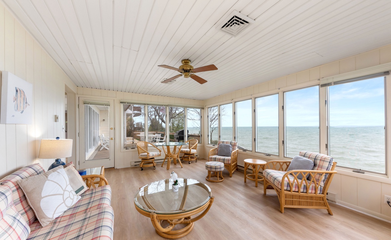 Retreat to this serene sitting room at Lake Michigan Getaway.