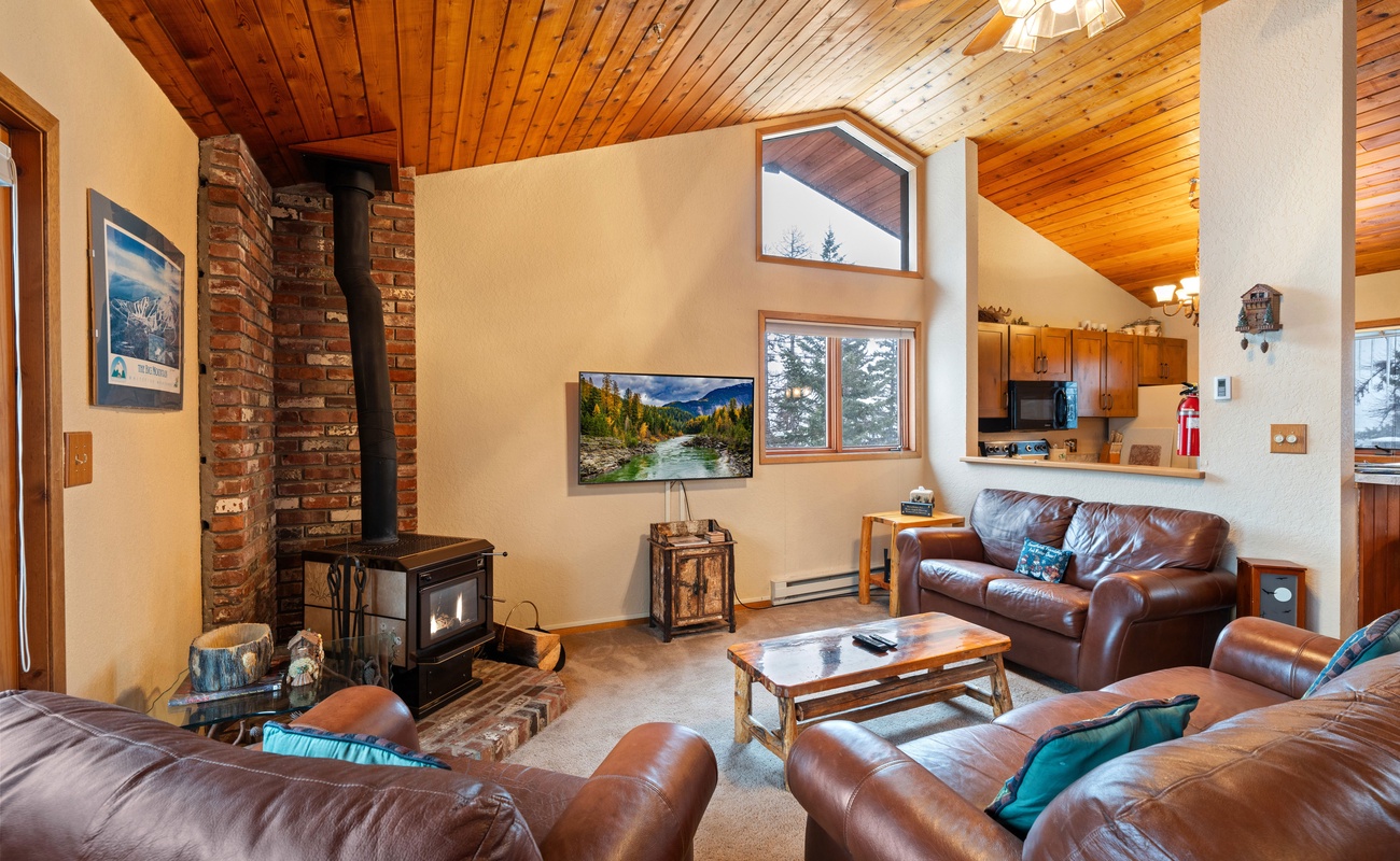 A cozy and inviting living room with a touch of rustic style.