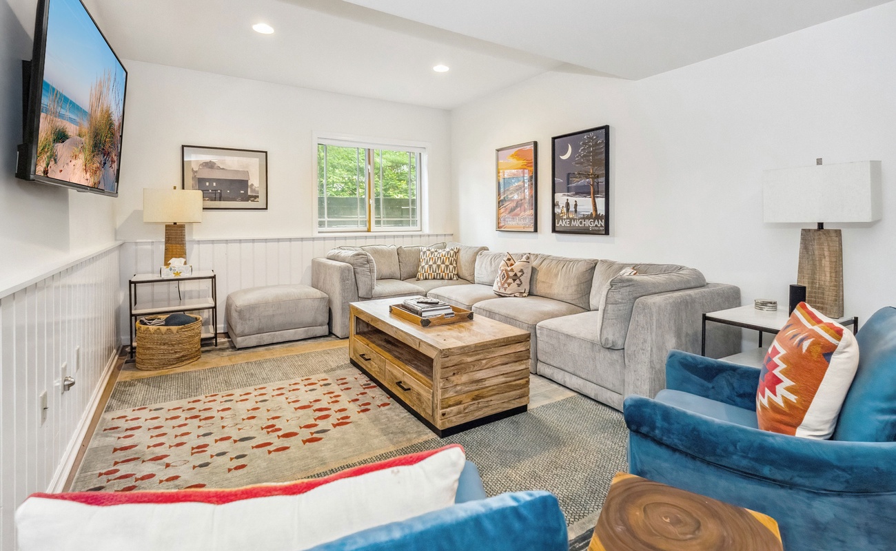 Head down to the basement for game night or a movie.