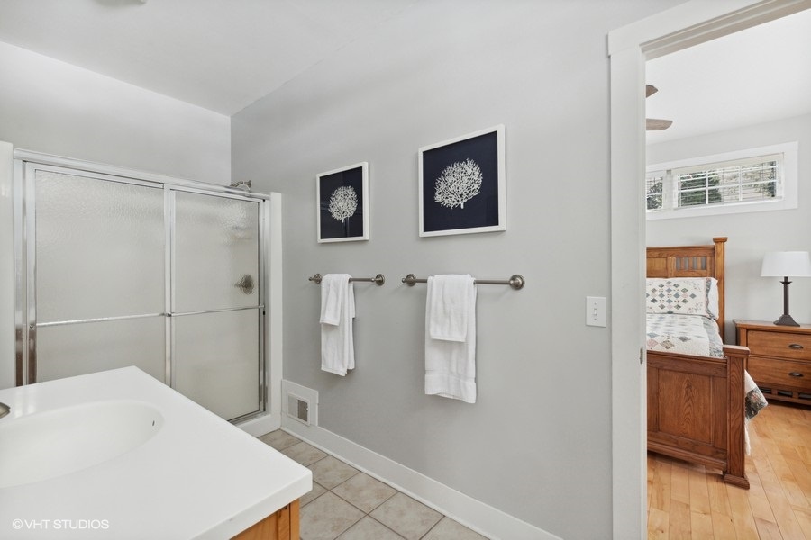 The primary bedroom has a wonderful ensuite bath.