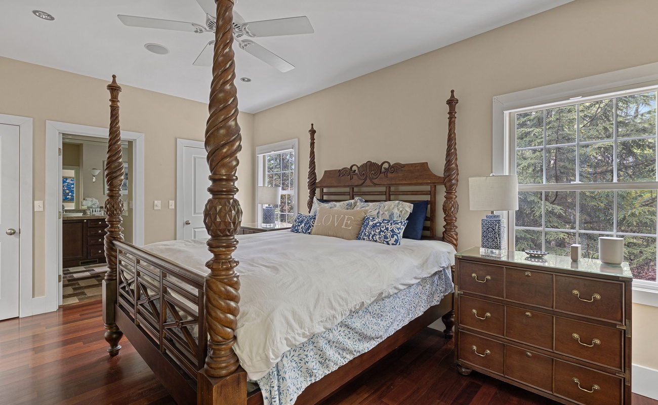 Master Bedroom has chic Ensuite bathroom & access to screened porch.