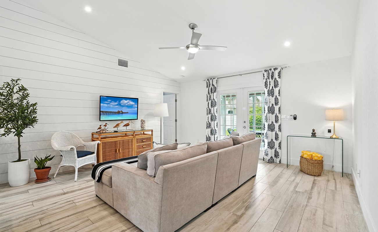 Coastal textures and calm tones for laid-back lounging.