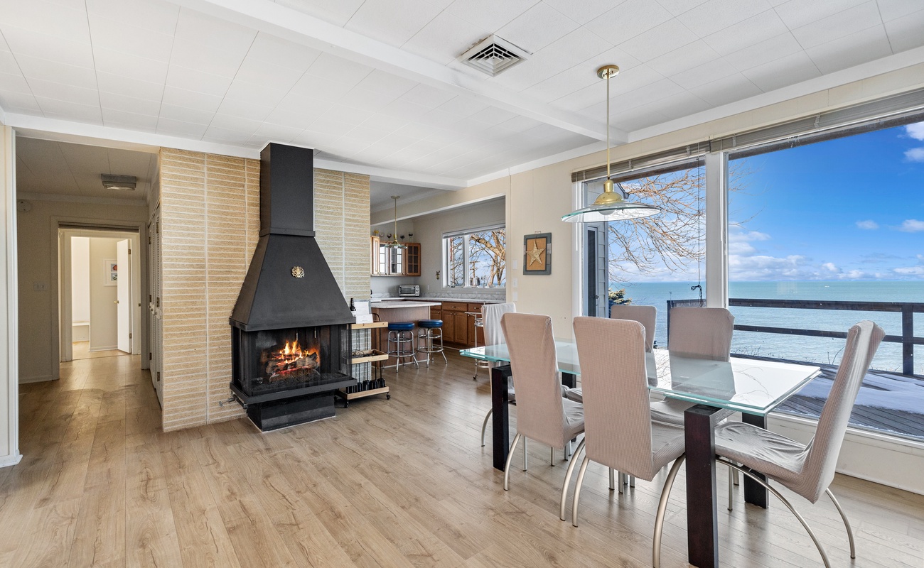 The spacious dining area offers plenty of room for everyone to gather around at mealtime.