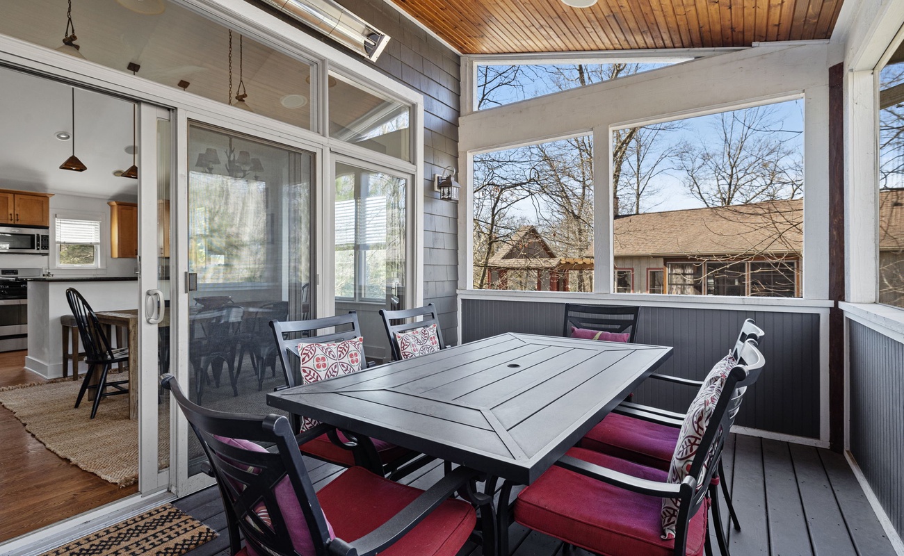 A sweet gathering spot for morning coffee-just off the kitchen's breakfast nook.