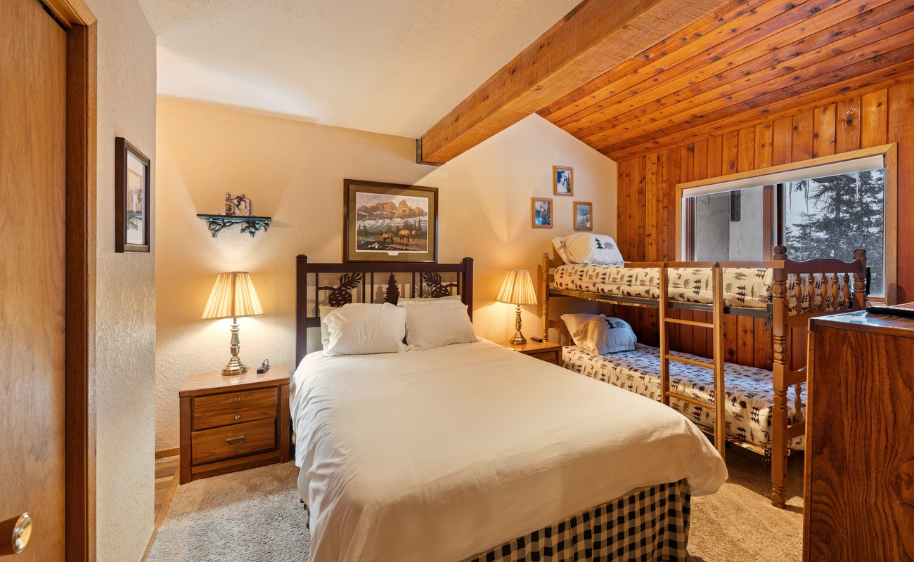 Bedroom 1 has queen & twin-size bunkbed.