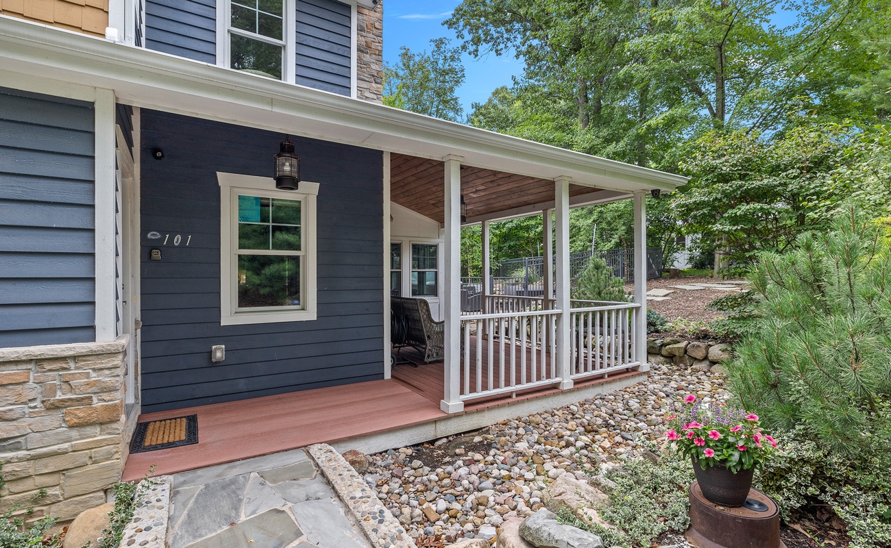 The home's porch provides a quiet spot to escape for alone time.