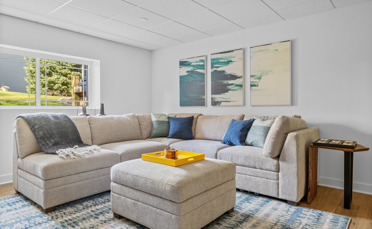 Plush seating, modern art, and a space that soothes in every way.