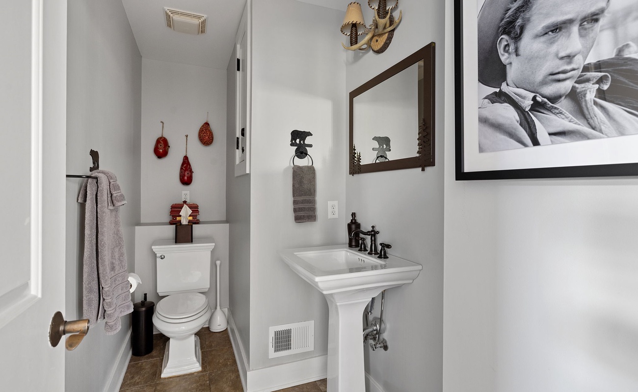 We hear plenty of compliments about the Western-Metro styling of this bathroom.