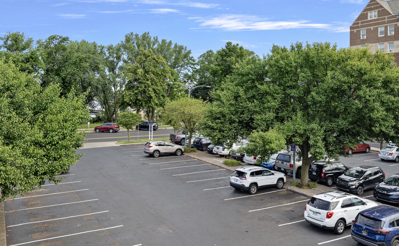 This vibrant parking lot captures the essence of our lively neighborhood.