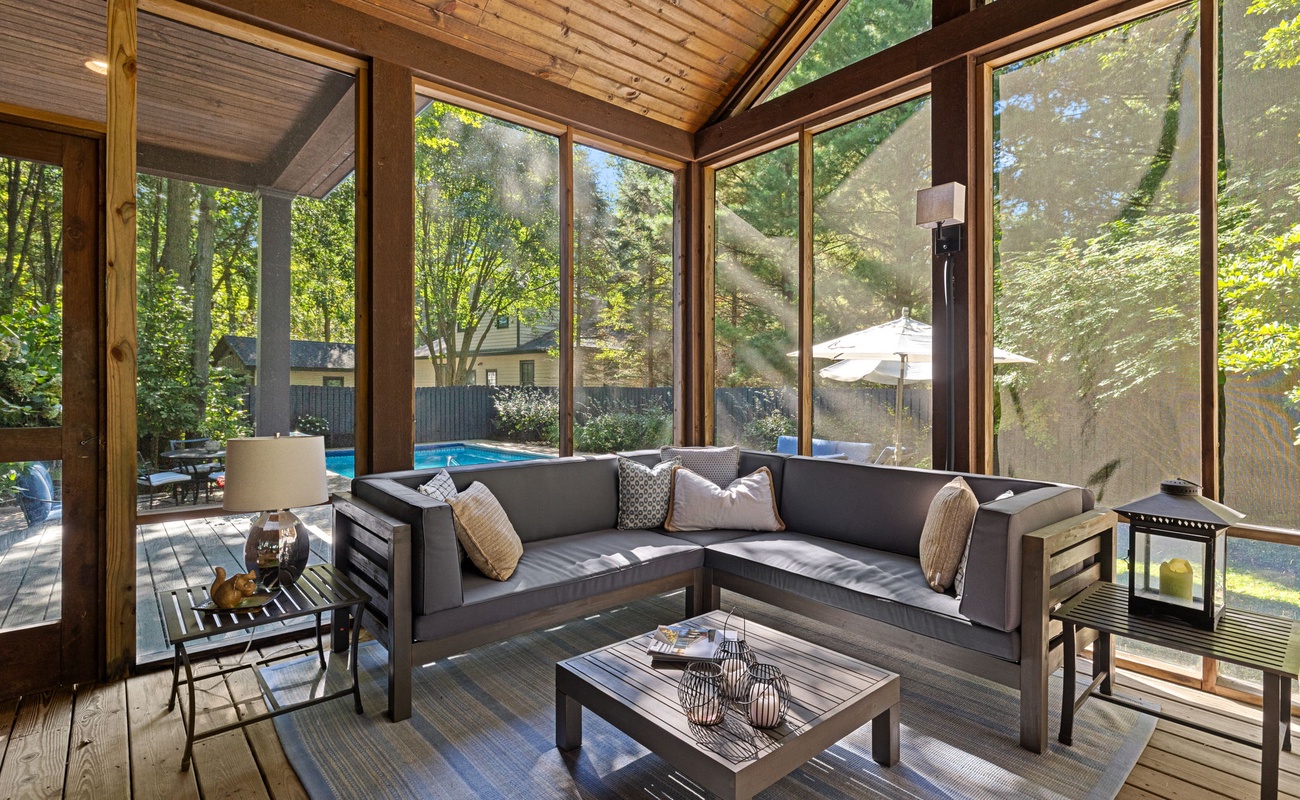 Our indoor porch is the perfect spot whether you're savoring a sunset cocktail, or enjoying breakfast, lunch, or dinner with a view.