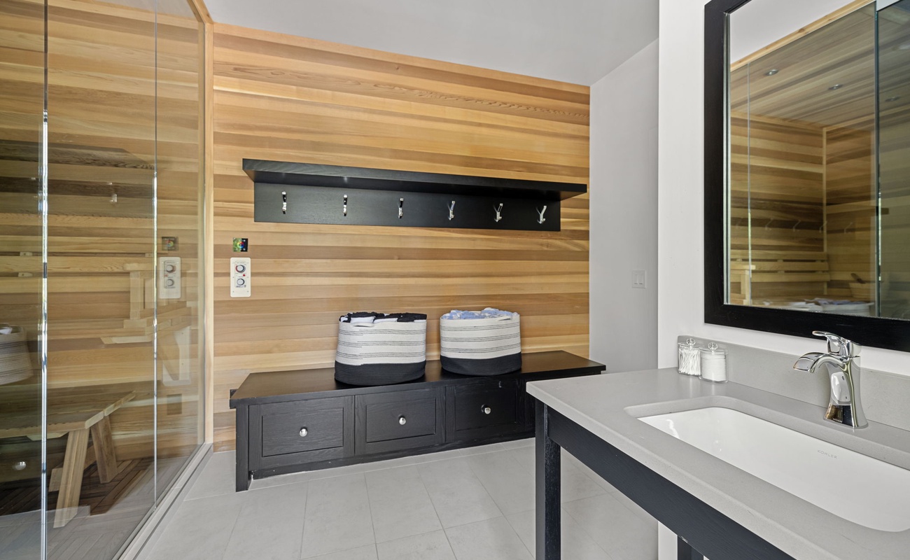 Embracing the warmth of nature in this stunning sauna oasis!