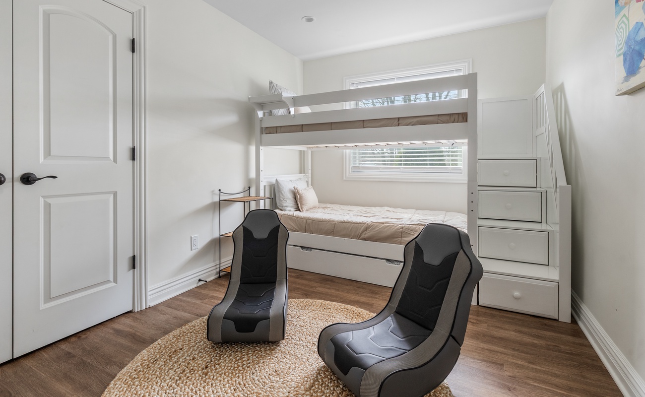 Bedroom 2 is on the main level & has twin bunk bed and twin trundle.