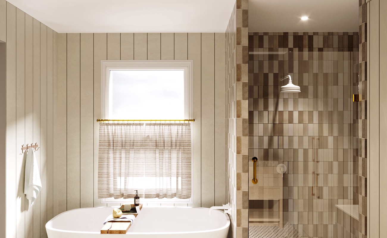 This bathroom setup is all about creating a tranquil escape.