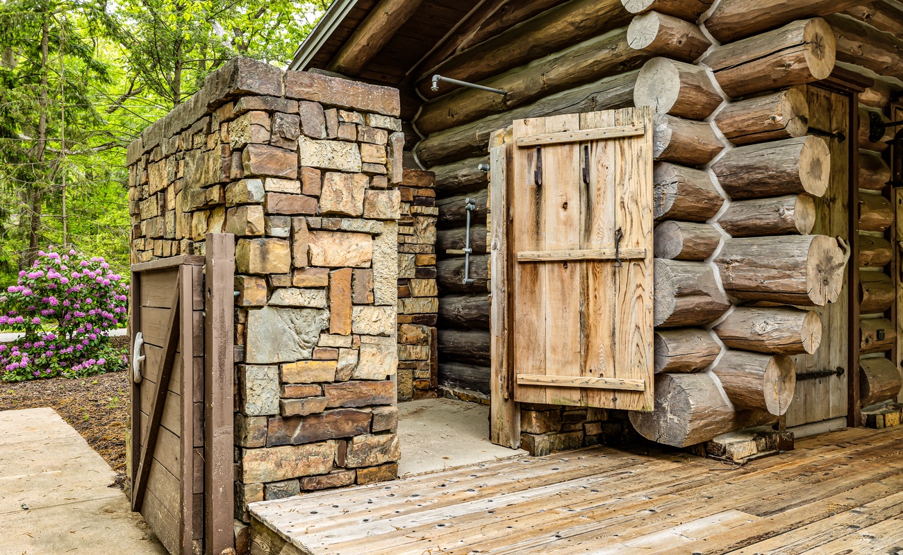 Rinse off under the trees with warm stone and fresh air.