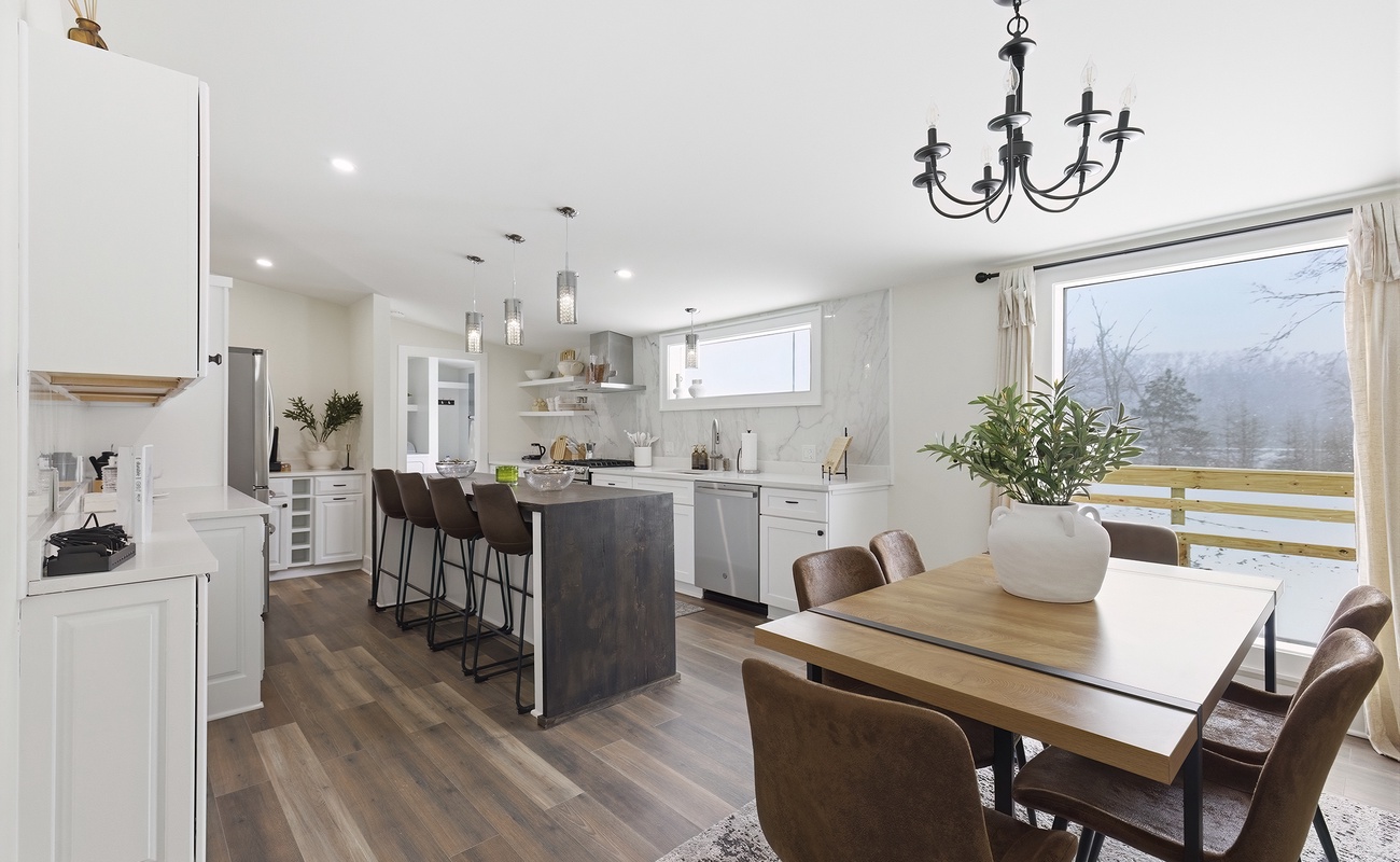 Island seating and dining space make this an easy place to come together