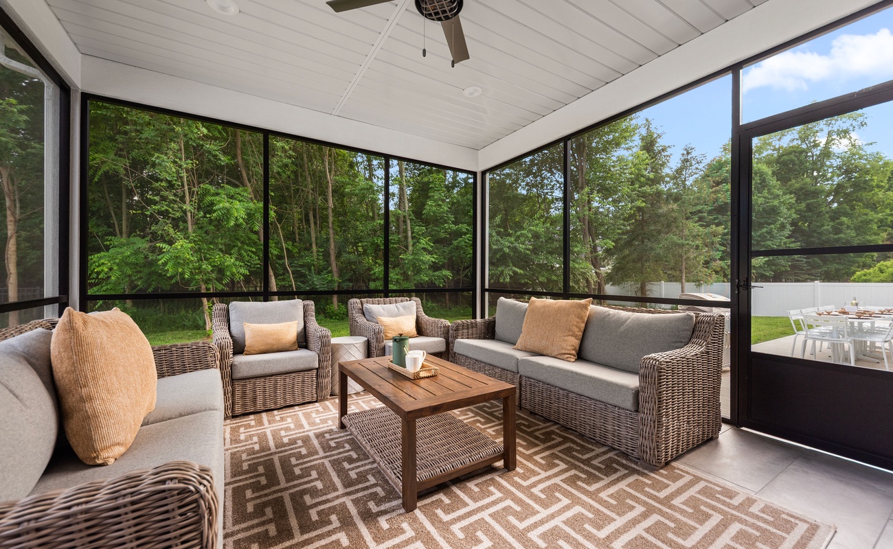 Screened-in serenity for morning coffee or evening wine.