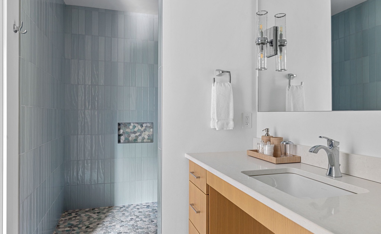 Finding tranquility in a contemporary bathroom getaway. (Accessible Bathroom)