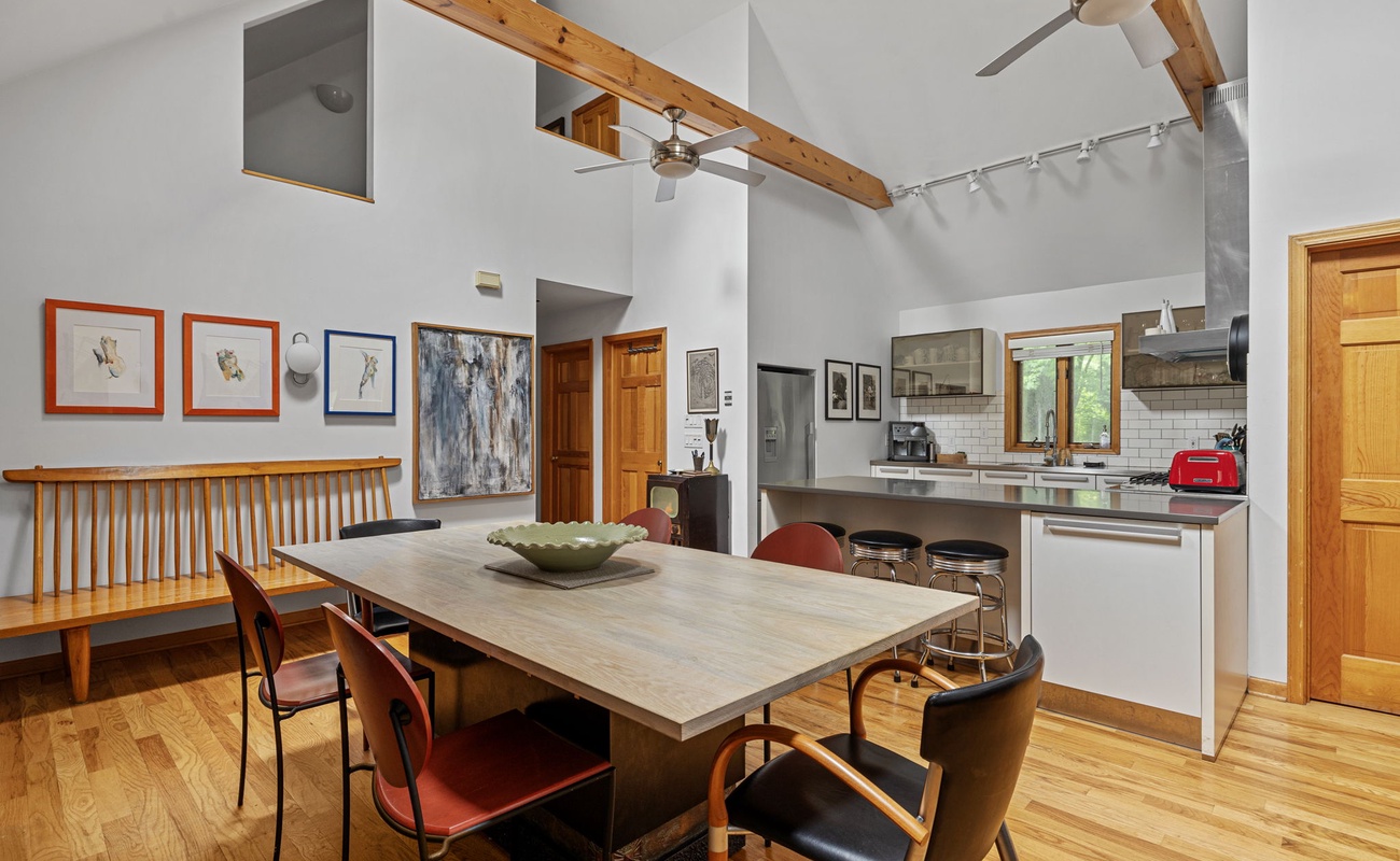 Clean lines and contemporary style. Our eat-in kitchen is a statement piece.