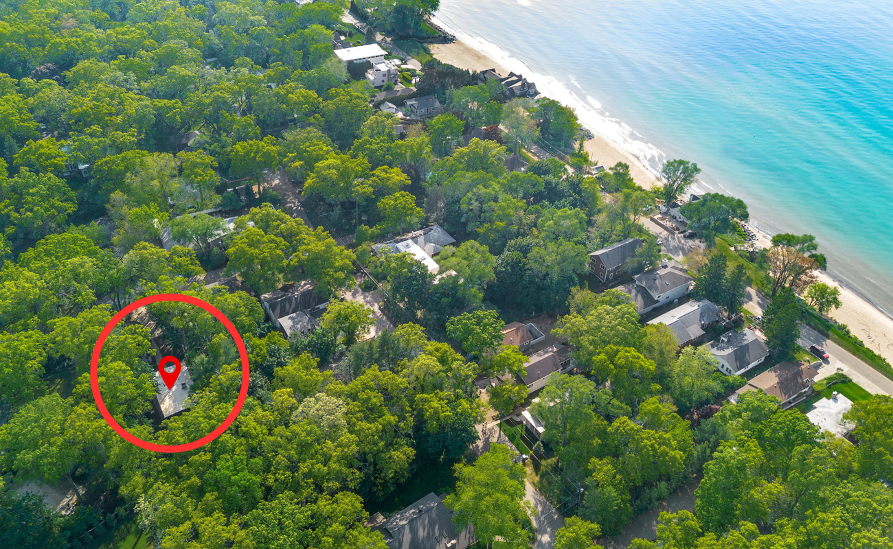 Just steps to the beach—paradise marked in red.