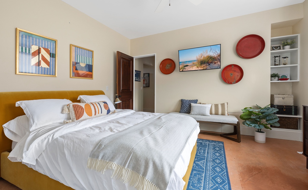 Bedroom 2 has a queen-size bed.