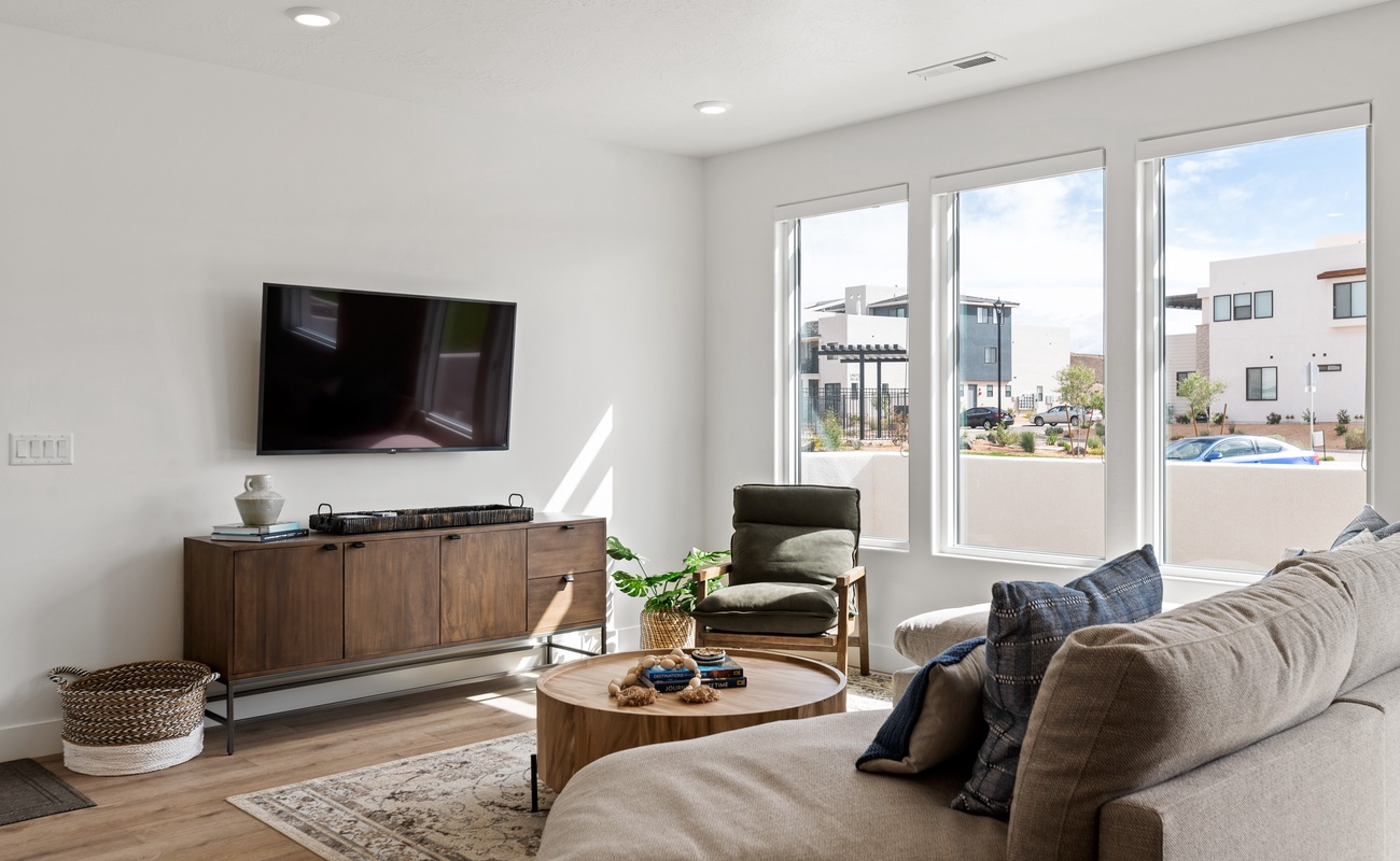 Living Room with TV and Patio Access