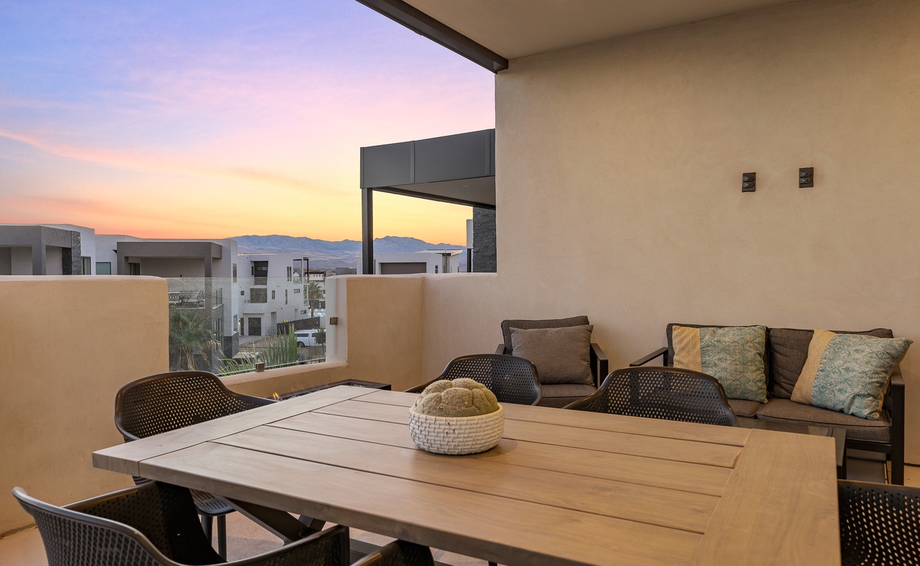 Balcony with Outdoor Seating at Sunset