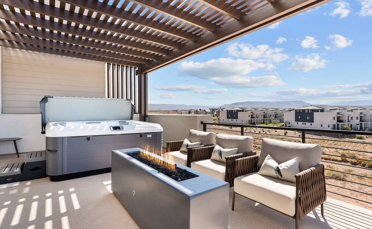 Patio Space with Hot Tub and Fire Table