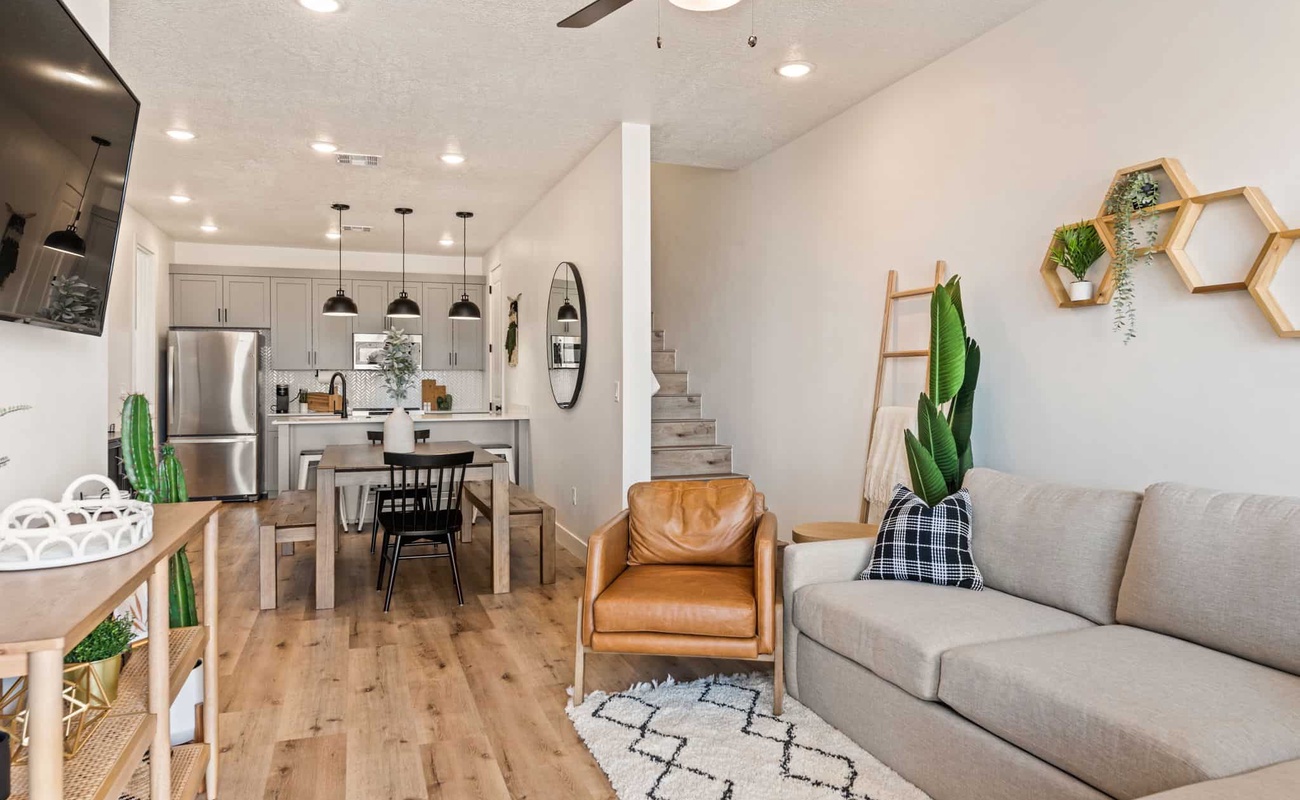 Living Room, Dining, and Kitchen