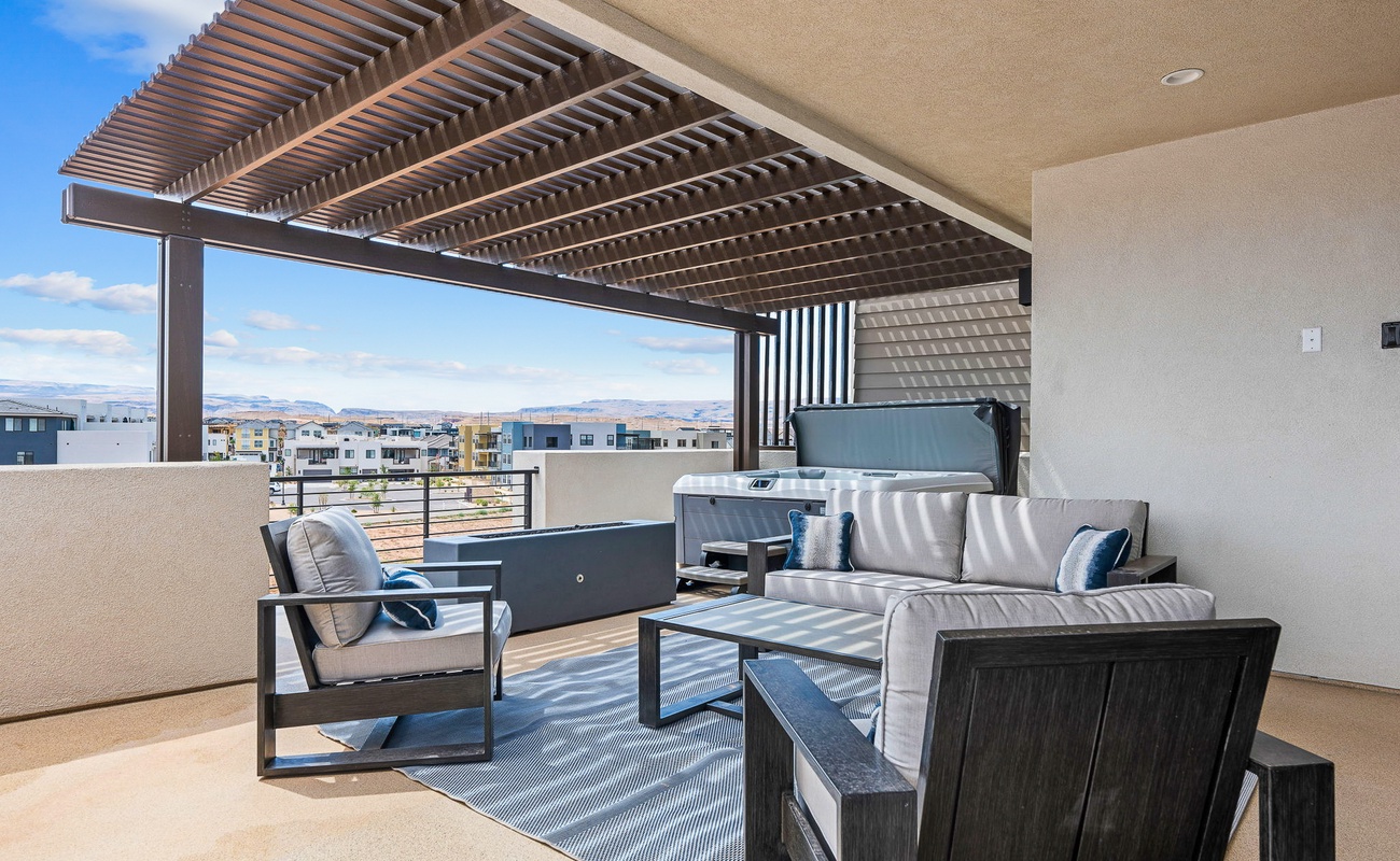 Private Hot Tub, Fire Table, Patio Furniture