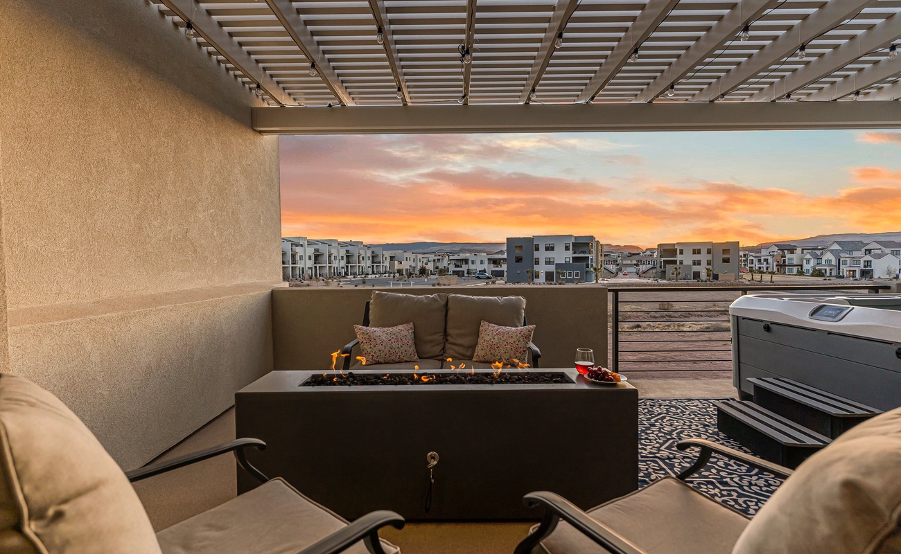 Patio Seating and Fire Table, Private Hot Tub