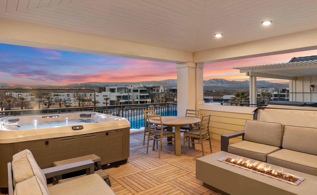 Balcony with Private Hot Tub & Fire Table