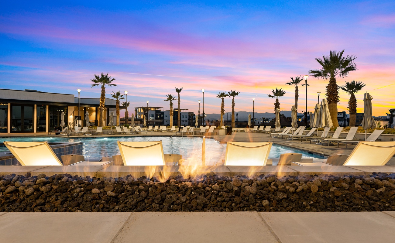 Resort Firepit & Pool at Sunset