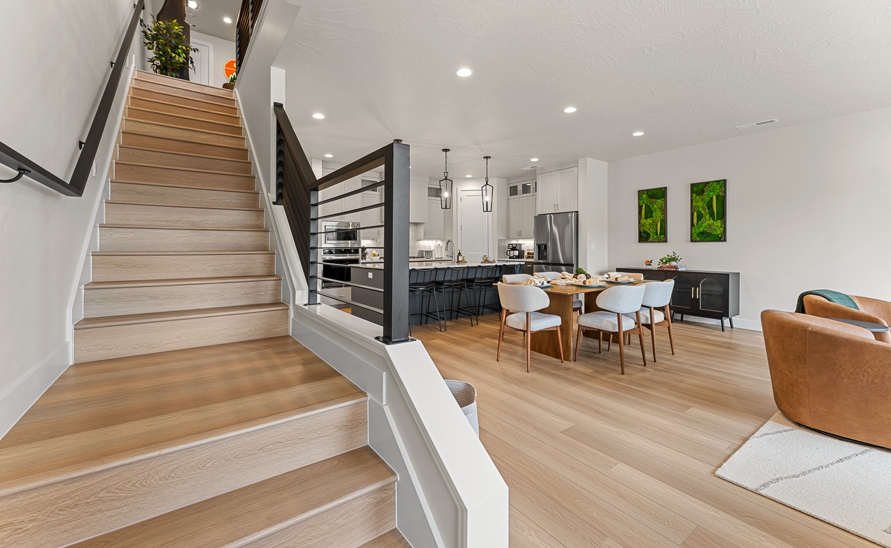 Stair Case with view of Dining Room