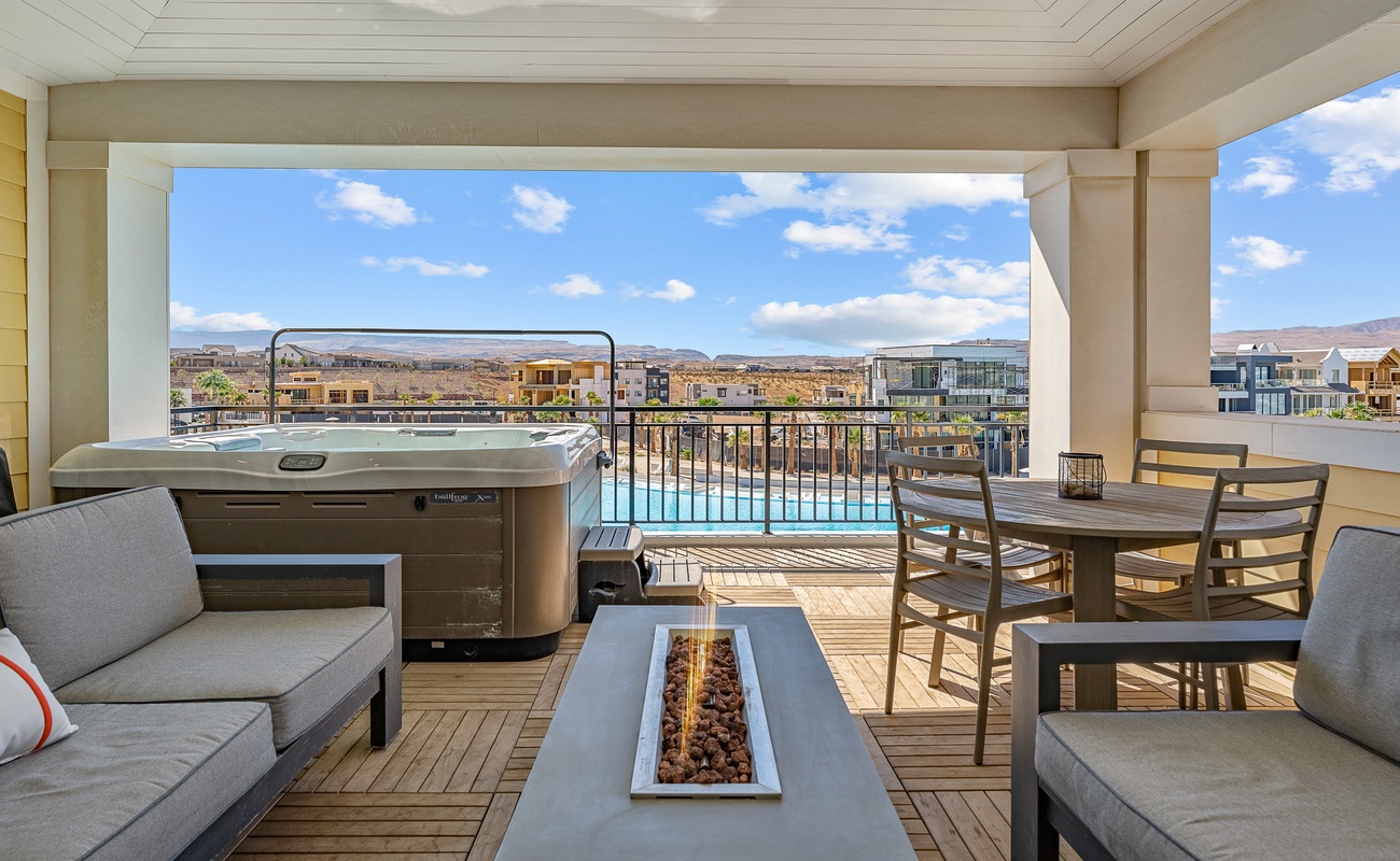 Balcony with Private Hot Tub & Fire Table