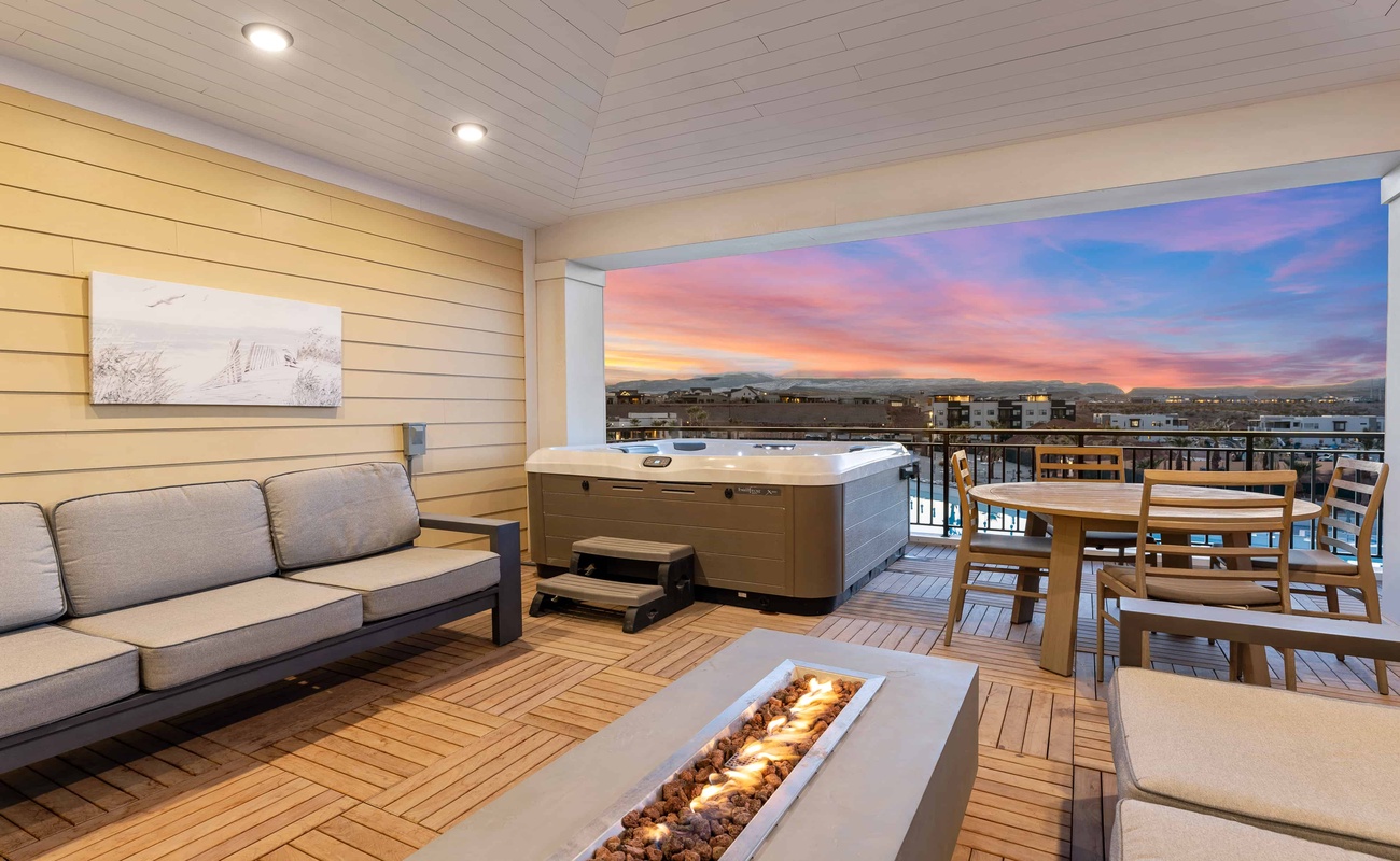 Balcony with Private Hot Tub & Fire Table