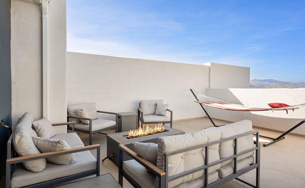 Rooftop Deck Seating with Fire Pit and Hammock