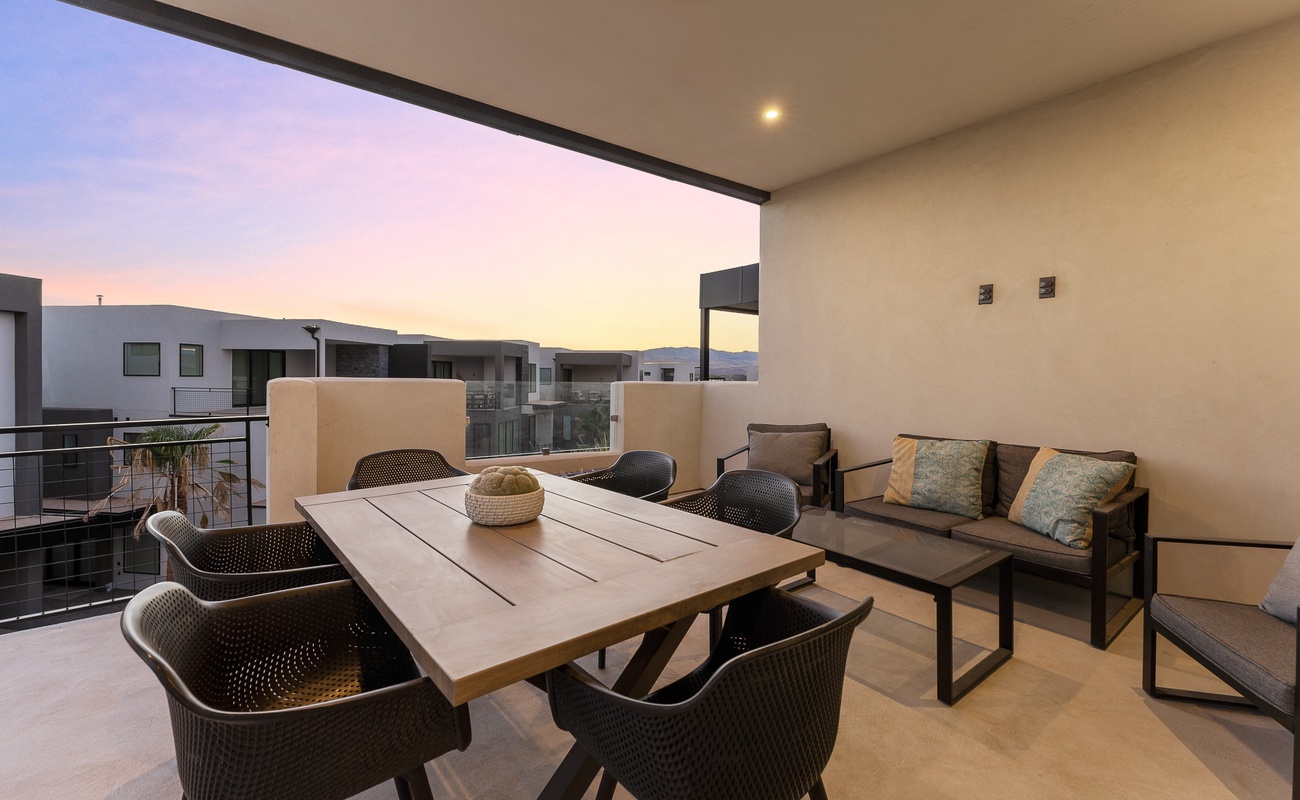 Balcony with Outdoor Seating at Sunset