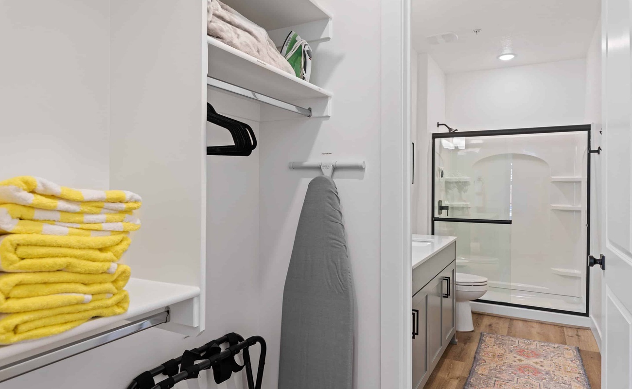 Ironing Board and Bathroom